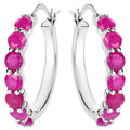 Natural Ruby Hoop Earrings 2.78 Carats Sterling Silver