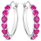 Natural Ruby Hoop Earrings 2.78 Carats Sterling Silver