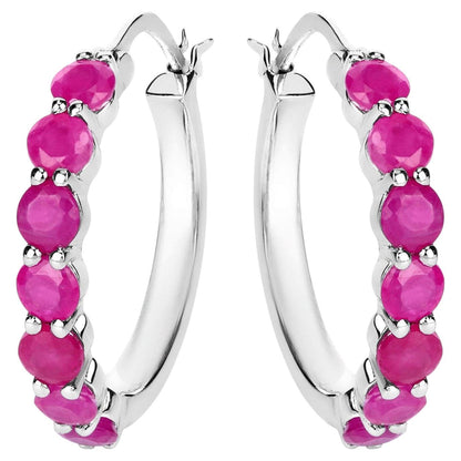 Natural Ruby Hoop Earrings 2.78 Carats Sterling Silver