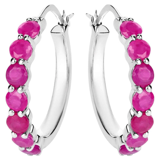 Natural Ruby Hoop Earrings 2.78 Carats Sterling Silver
