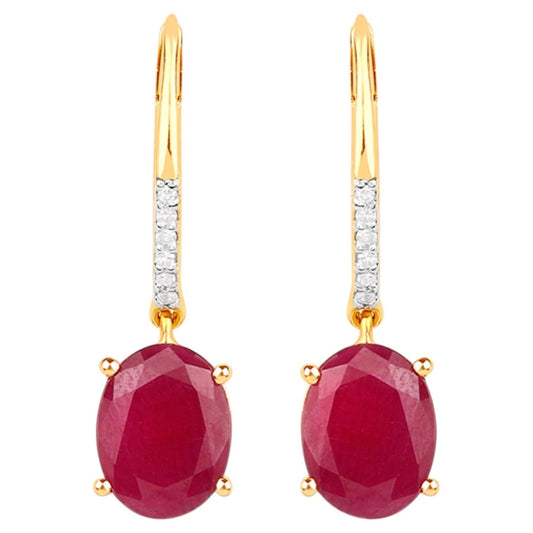 Natural Ruby Earrings With White Topaz 3.92 Carats Gold Plated Silver