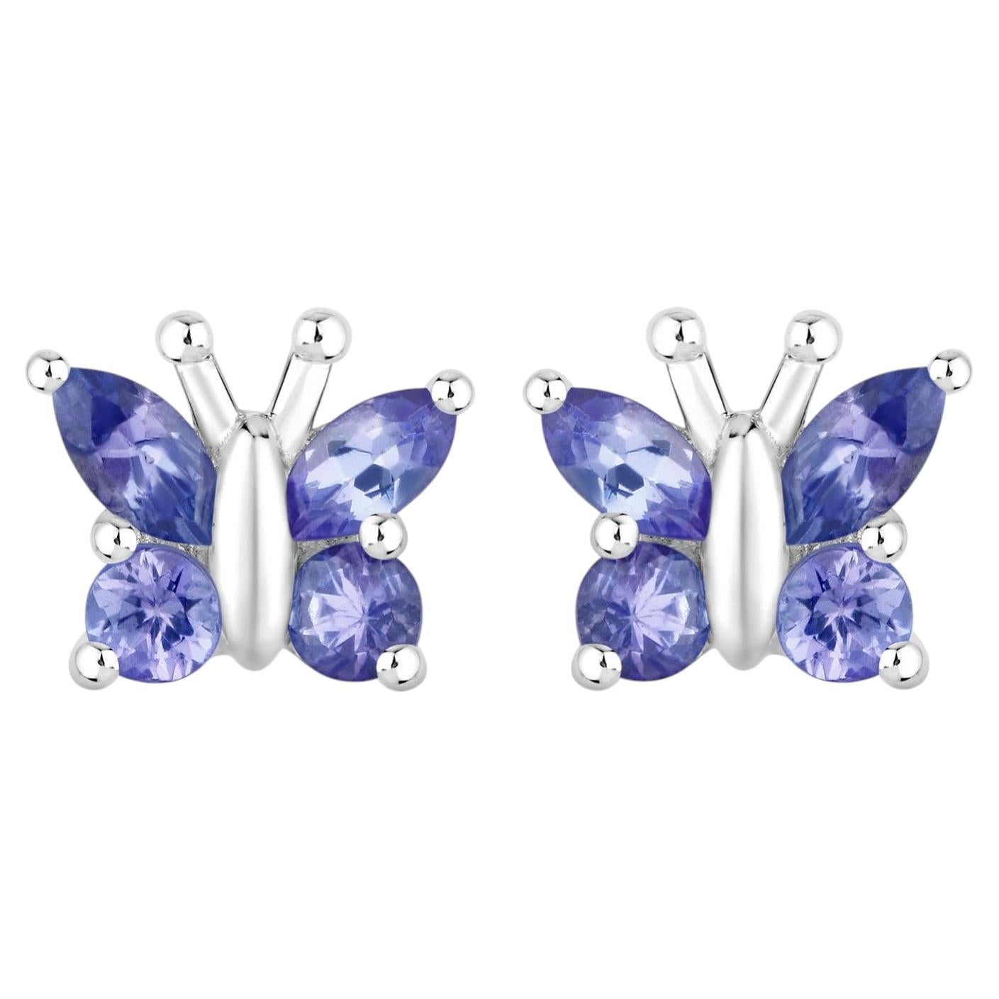 Natural Tanzanite Butterfly Earrings 0.92 Carats Sterling Silver