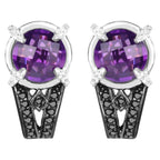 Amethyst Stud Earrings With Black and White Diamonds 3.61 Carats Total