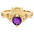 Amethyst Owl Ring 0.72 Carats Gold Plated Silver