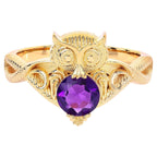 Amethyst Owl Ring 0.72 Carats Gold Plated Silver