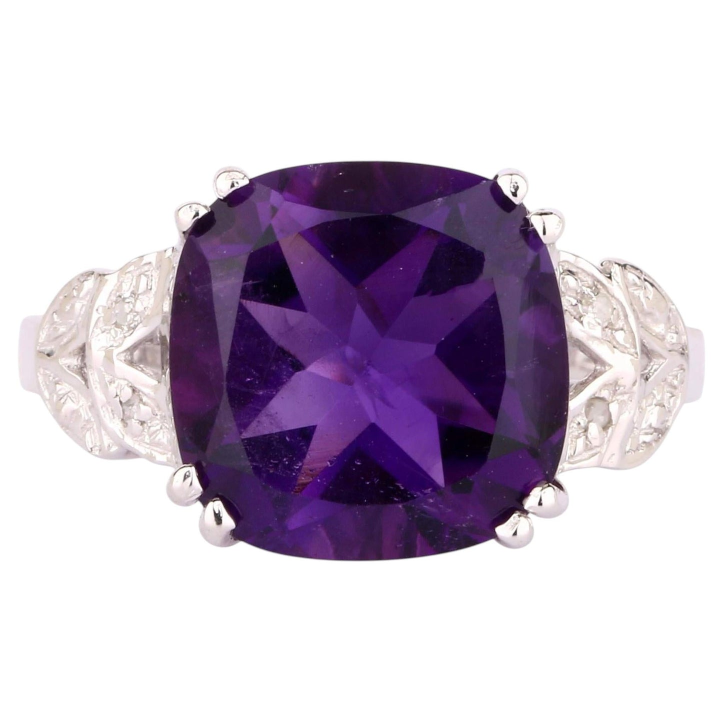 African Amethyst Ring With Diamonds 5.87 Carats Sterling Silver