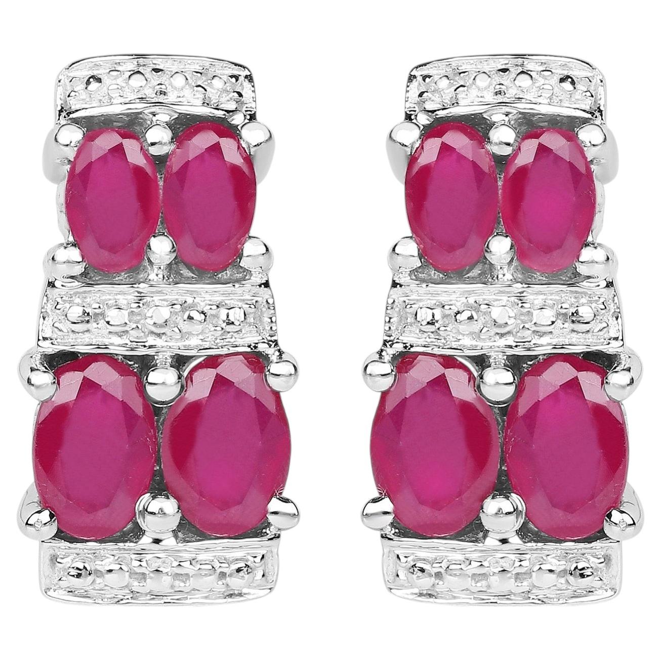 Natural Ruby Earrings 3.18 Carats Sterling Silver