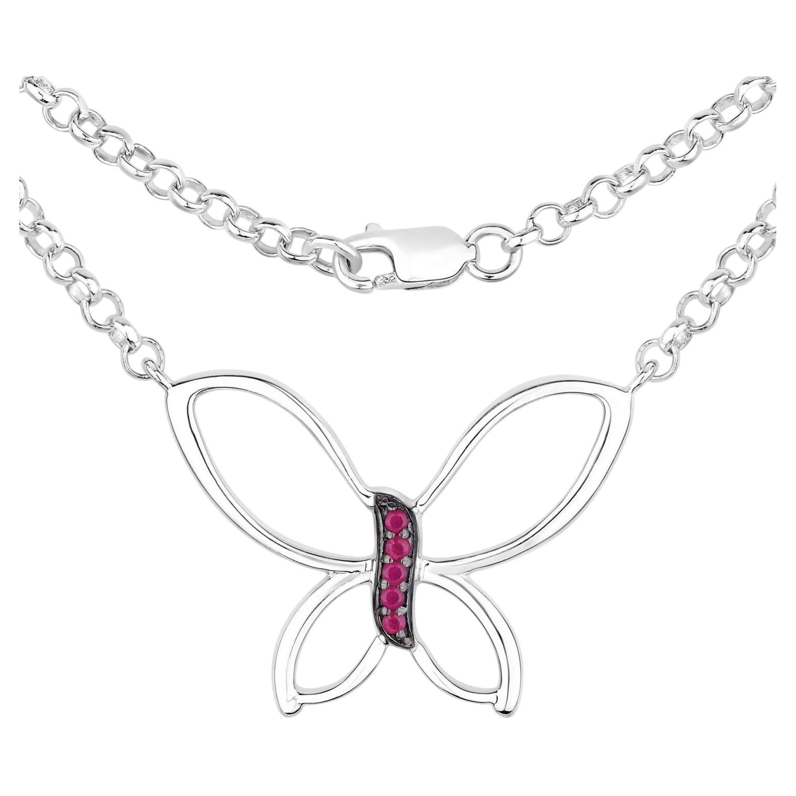 Ruby Butterfly Pendant 0.08 Carats Sterling Silver