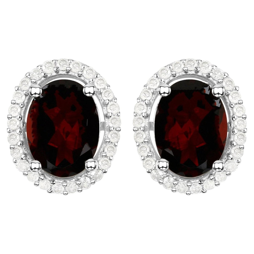 Garnet Stud Earrings With Diamonds 2.74 Carats Sterling Silver
