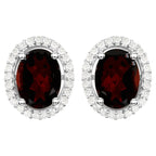 Garnet Stud Earrings With Diamonds 2.74 Carats Sterling Silver