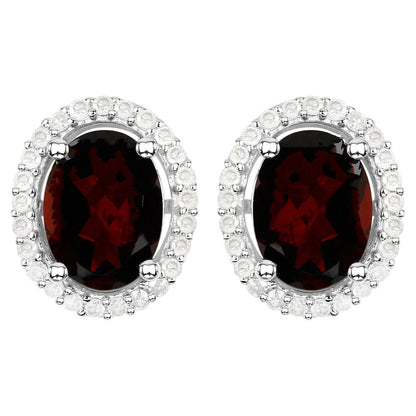Garnet Stud Earrings With Diamonds 2.74 Carats Sterling Silver