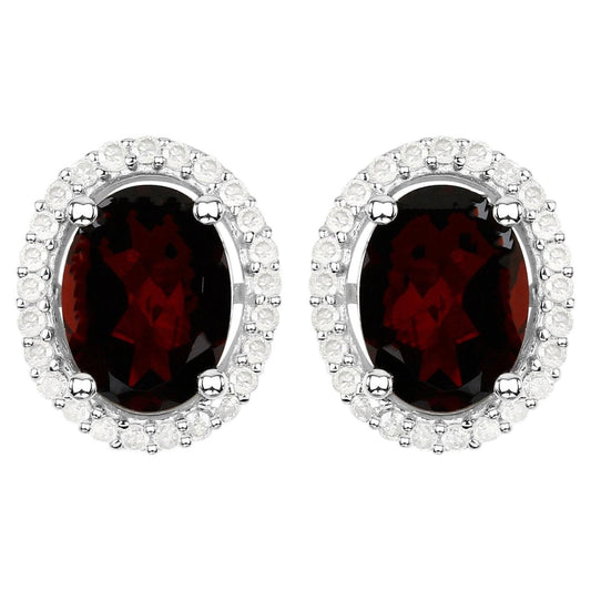 Garnet Stud Earrings With Diamonds 2.74 Carats Sterling Silver