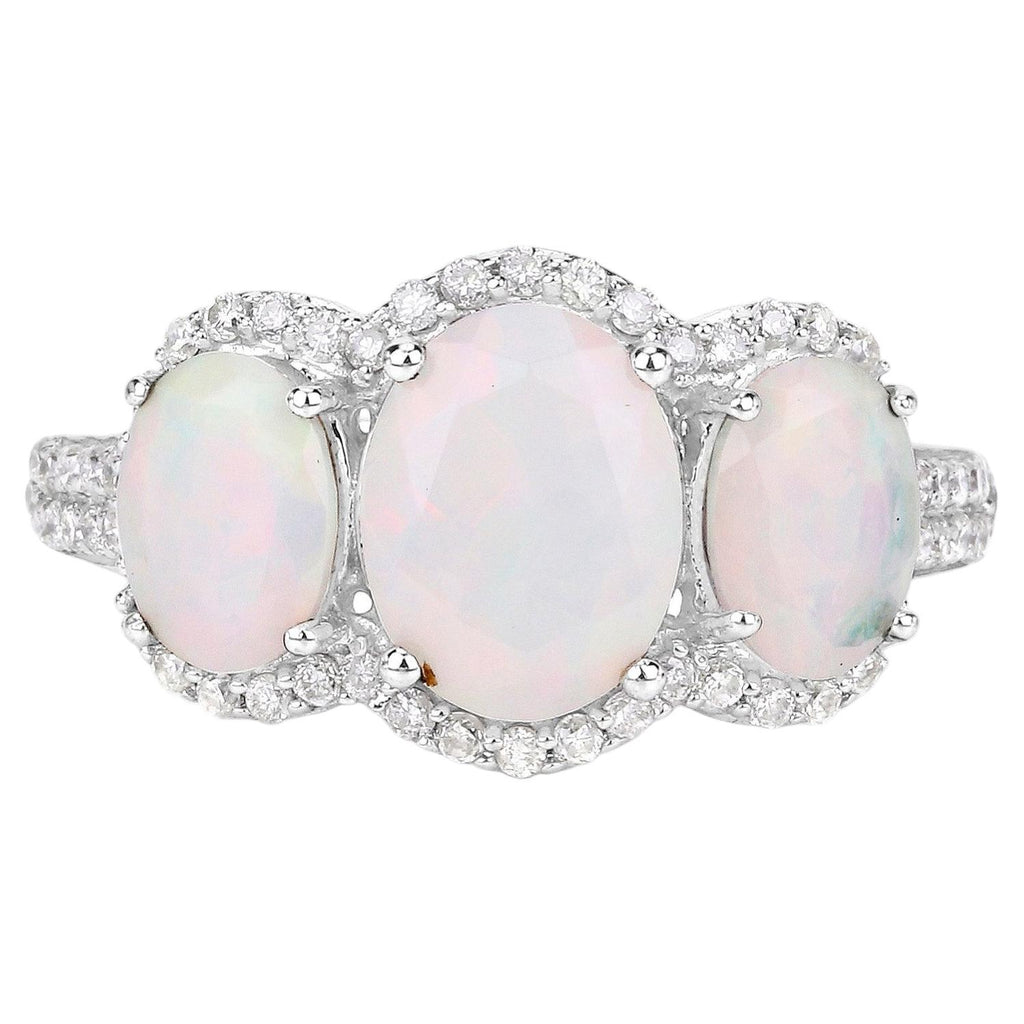 Ethiopian Opal Ring With Diamonds 1.8 Carats 14K White Gold