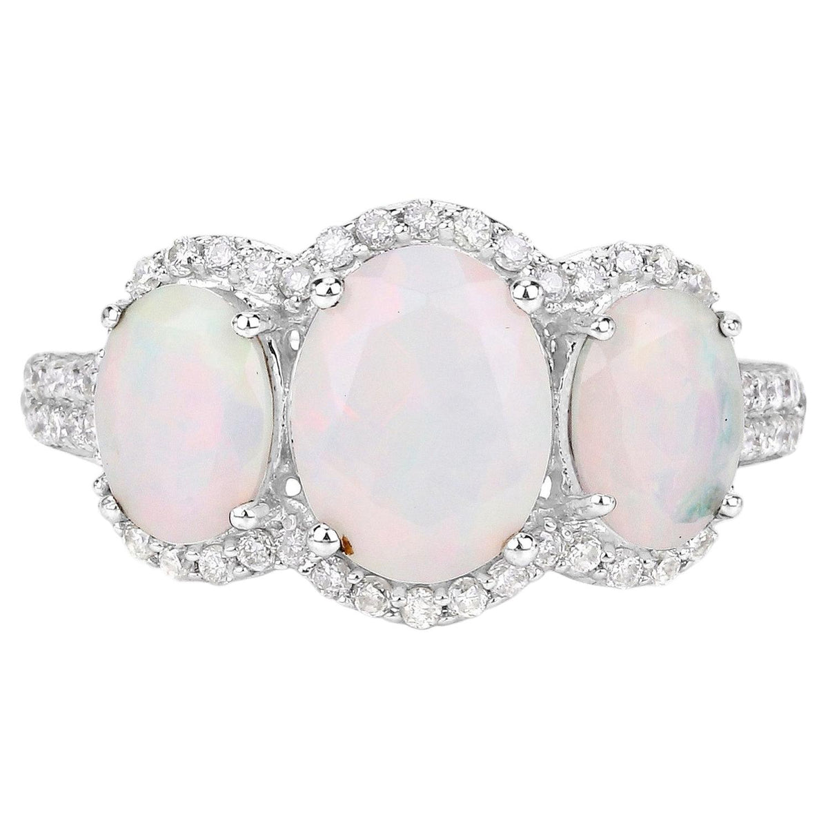 Ethiopian Opal Ring With Diamonds 1.8 Carats 14K White Gold