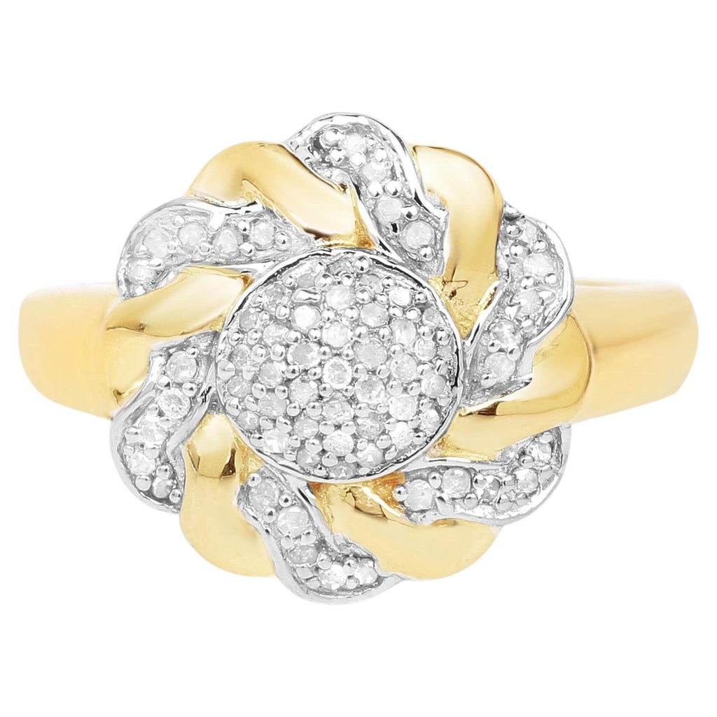 Diamond Flower Ring 0.26 Carats Gold Plated Silver