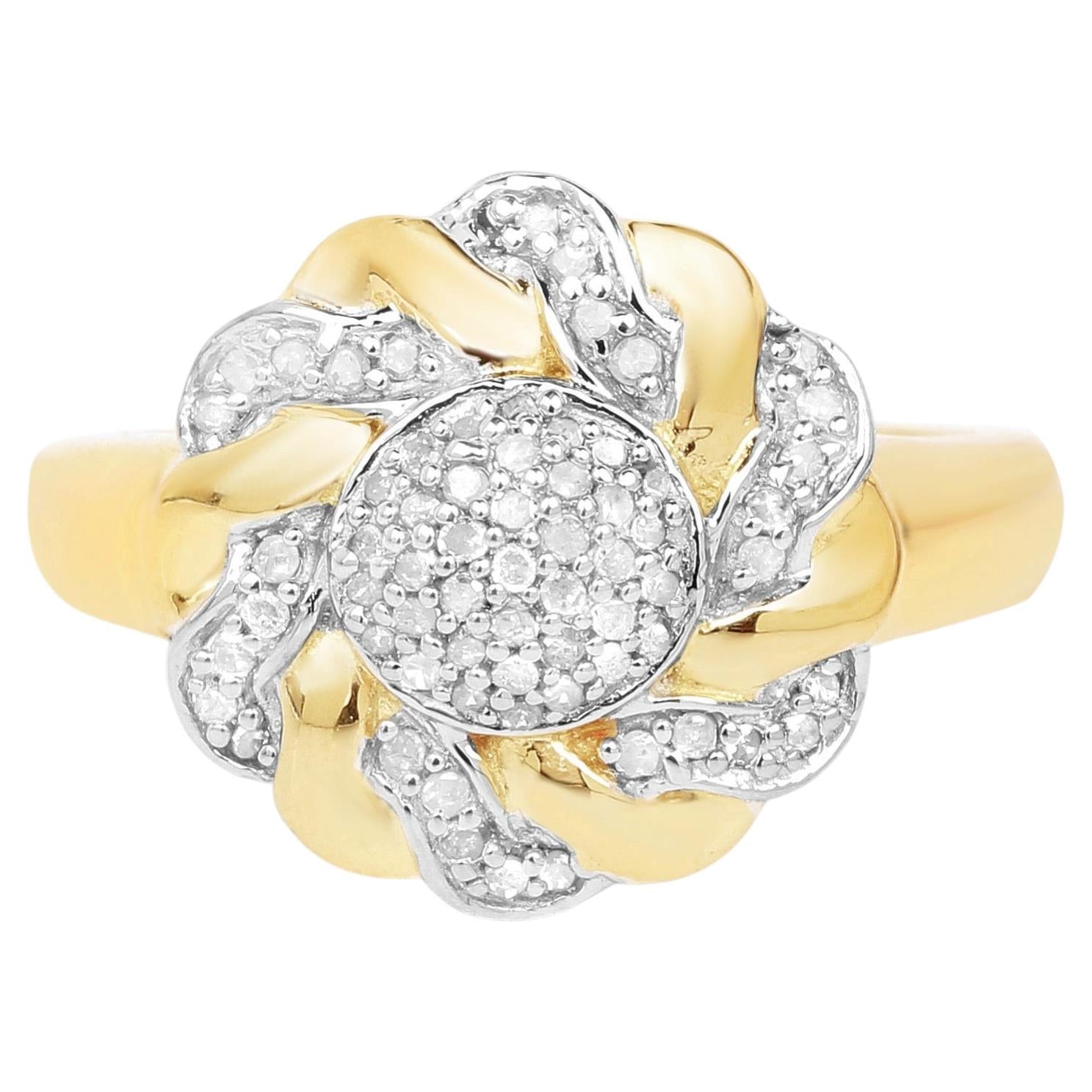Diamond Flower Ring 0.26 Carats Gold Plated Silver
