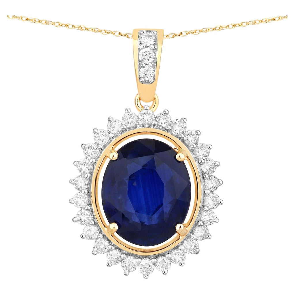 Blue Sapphire Pendant With Diamonds 4.1 Carats 18K Yellow Gold