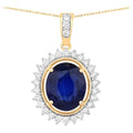 Blue Sapphire Pendant With Diamonds 4.1 Carats 18K Yellow Gold