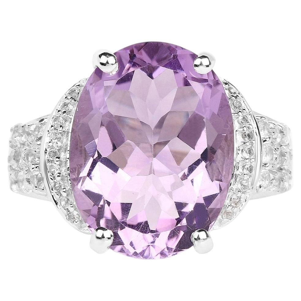Amethyst Ring With White Topaz 8.94 Carats Sterling Silver