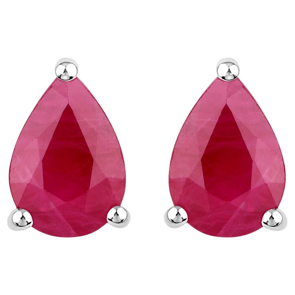 Ruby Stud Earrings 1.5 Carats 14K White Gold