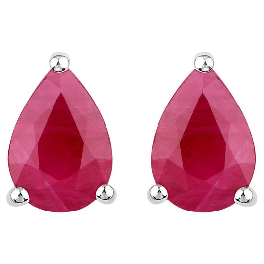 Ruby Stud Earrings 1.5 Carats 14K White Gold
