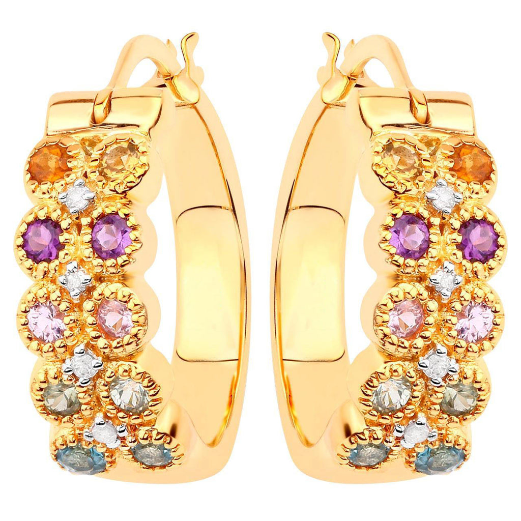 Natural Mixed Gemstones Earrings 0.8 Carats Gold Plated Silver