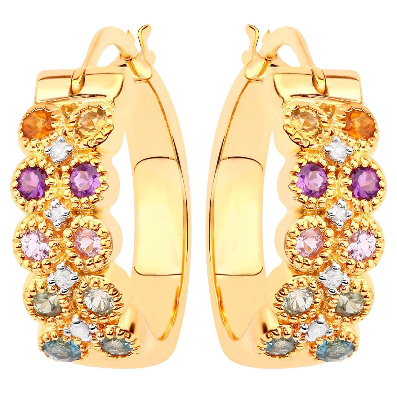 Natural Mixed Gemstones Earrings 0.8 Carats Gold Plated Silver