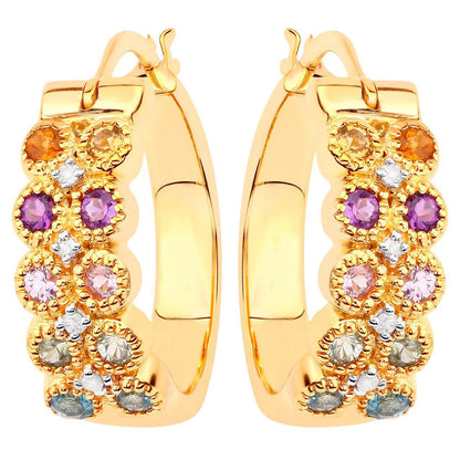 Natural Mixed Gemstones Earrings 0.8 Carats Gold Plated Silver