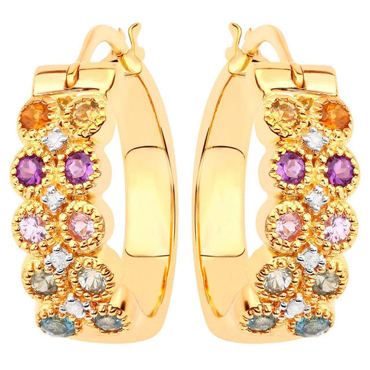Natural Mixed Gemstones Earrings 0.8 Carats Gold Plated Silver