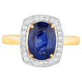 Blue Sapphire Ring With Diamonds 2.64 Carats 18K Yellow Gold