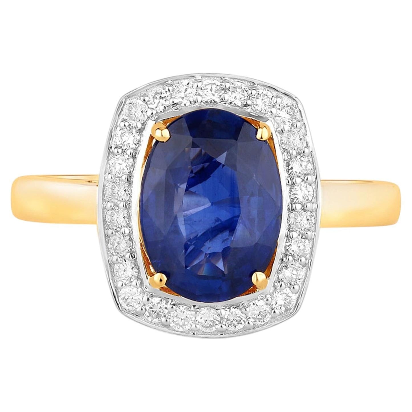 Blue Sapphire Ring With Diamonds 2.64 Carats 18K Yellow Gold