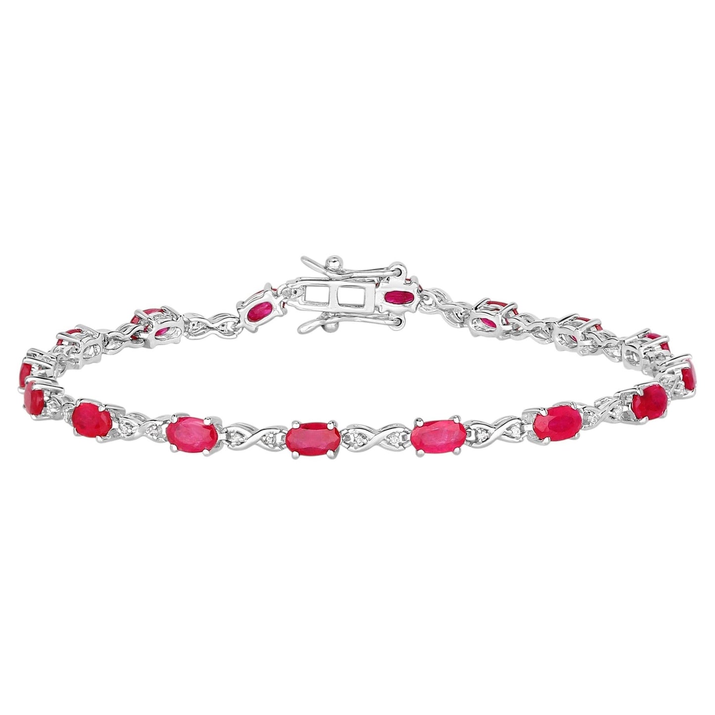 Ruby Bracelet With Diamonds 3.6 Carats 14K White Gold