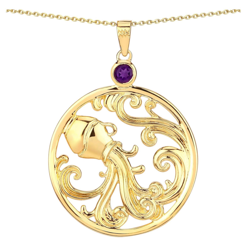 Amethyst Aquarius Pendant 0.22 Carats Gold Plated Silver