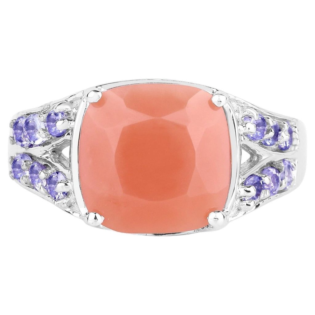 Peach Moonstone Ring With Tanzanite 3.94 Carats Sterling Silver
