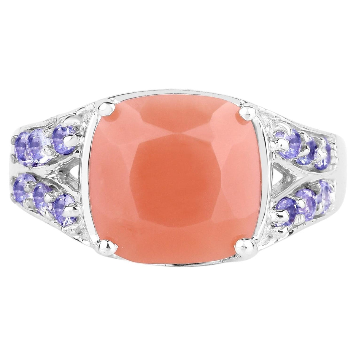 Peach Moonstone Ring With Tanzanite 3.94 Carats Sterling Silver