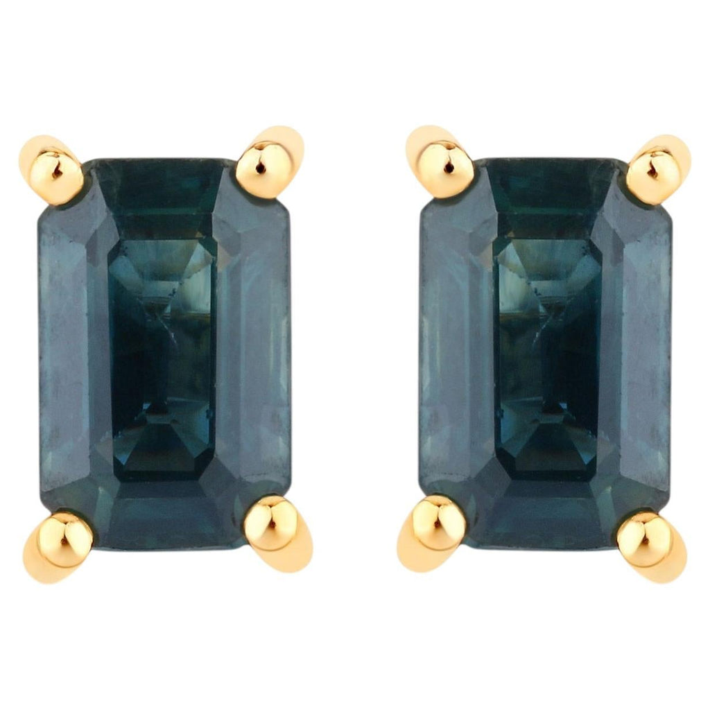 Blue Sapphire Stud Earrings 0.78 Carats 14K Yellow Gold