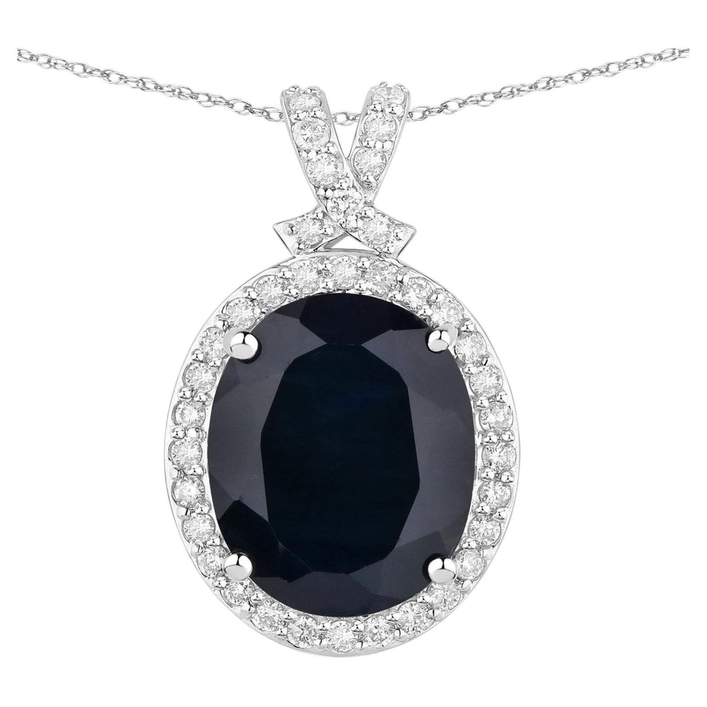 Blue Sapphire Pendant With Diamonds 6.56 Carats 14K White Gold