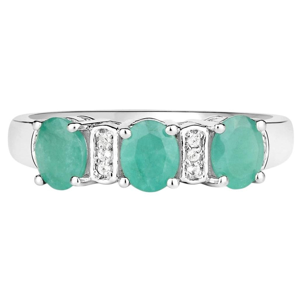 Emerald Ring With White Topaz 0.86 Carats Sterling Silver