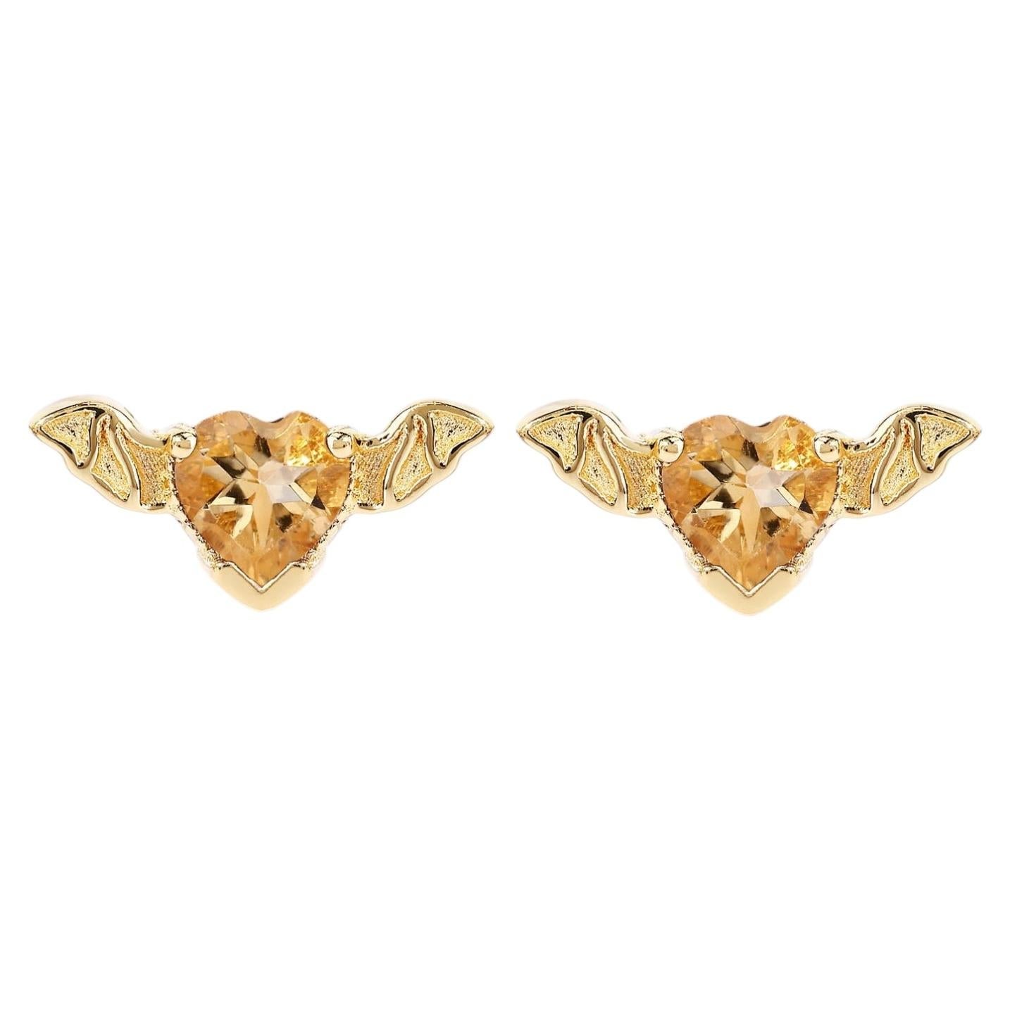 Citrine Bat Stud Earrings 0.34 Carats Gold Plated Silver