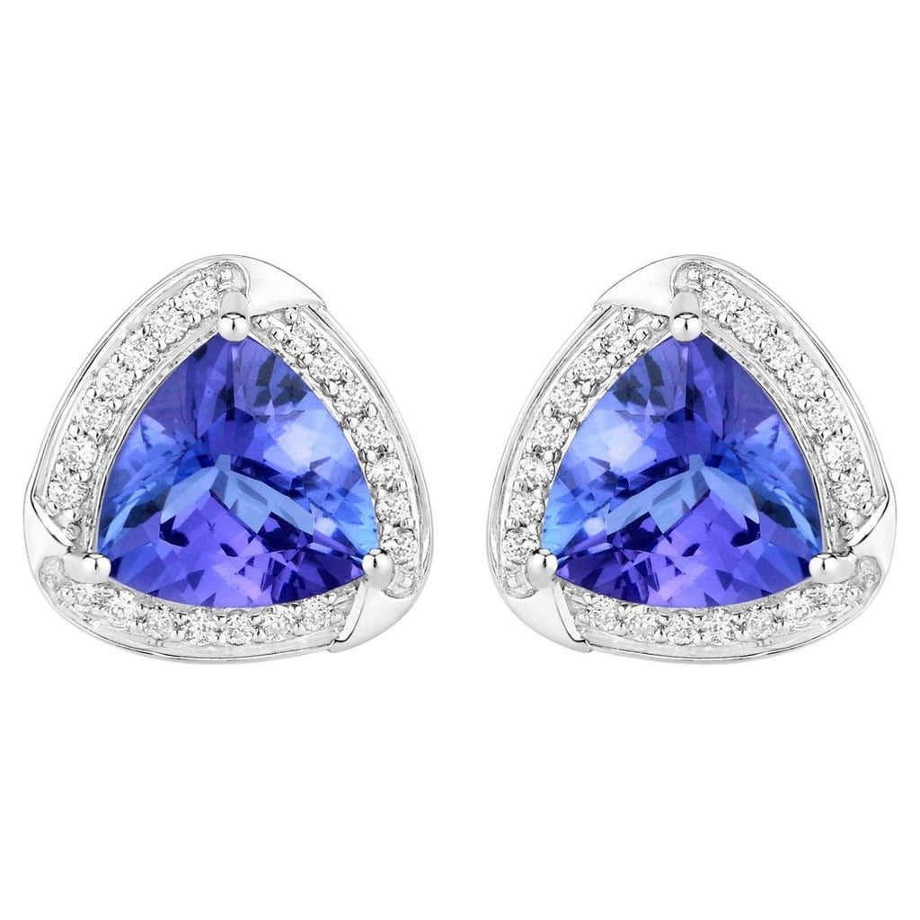 Natural Tanzanite Stud Earrings With Diamonds 3.66 Carats 14K White Gold