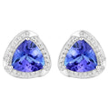 Natural Tanzanite Stud Earrings With Diamonds 3.66 Carats 14K White Gold