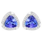 Natural Tanzanite Stud Earrings With Diamonds 3.66 Carats 14K White Gold