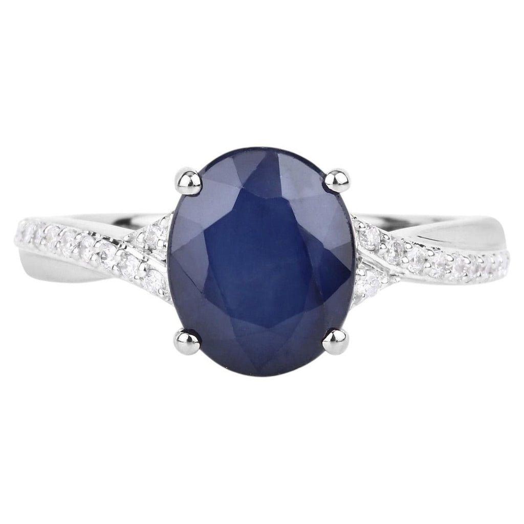 Blue Sapphire Ring With Diamonds 3.24 Carats 14K White Gold