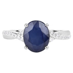 Blue Sapphire Ring With Diamonds 3.24 Carats 14K White Gold