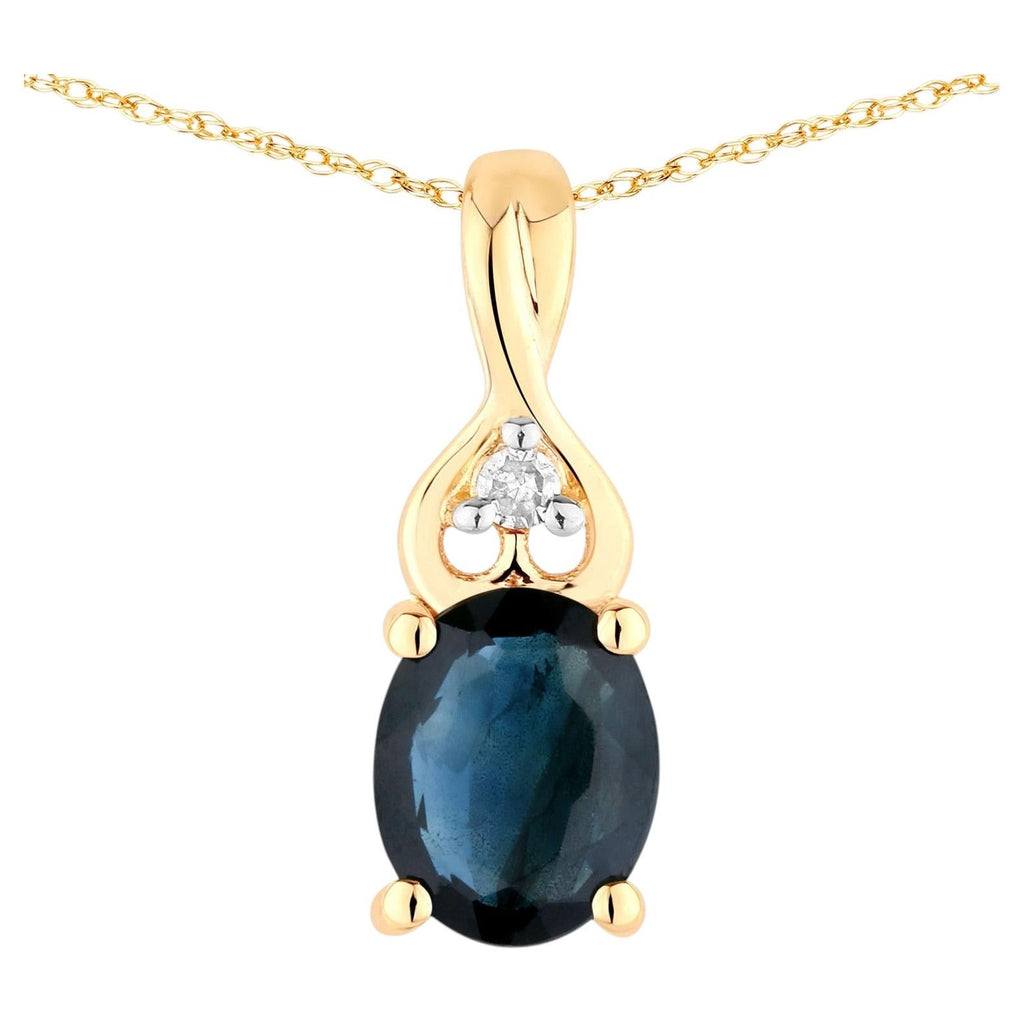 Blue Sapphire Pendant With Diamonds 0.33 Carats 14K Yellow Gold