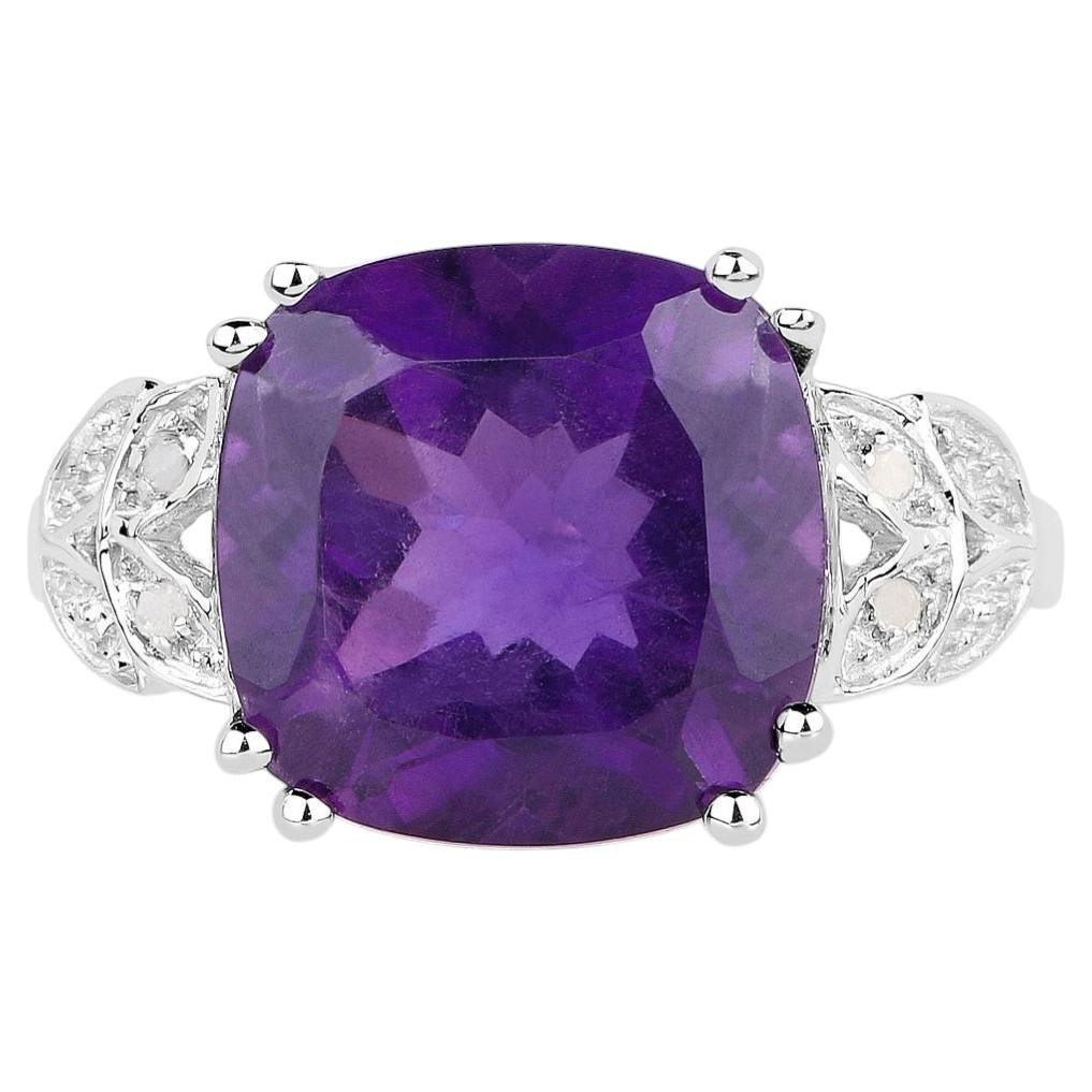 Amethyst Ring With Diamonds 5.86 Carats Sterling Silver