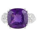 Amethyst Ring With Diamonds 5.86 Carats Sterling Silver