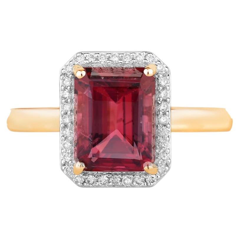 Rubellite Ring With Diamonds 2.72 Carats 14K Yellow Gold