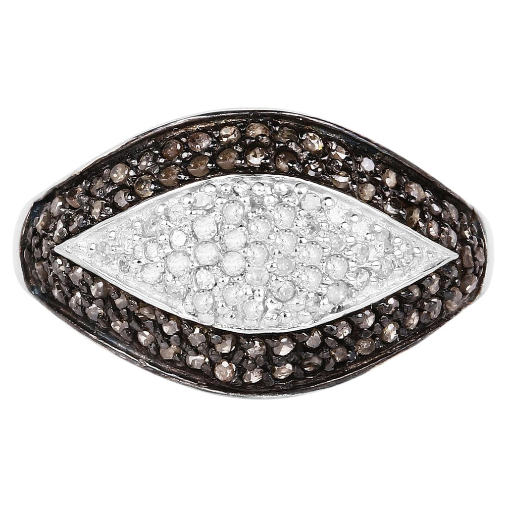 Champagne Diamond Leaf Ring With White Diamonds 0.46 Carats Sterling Silver