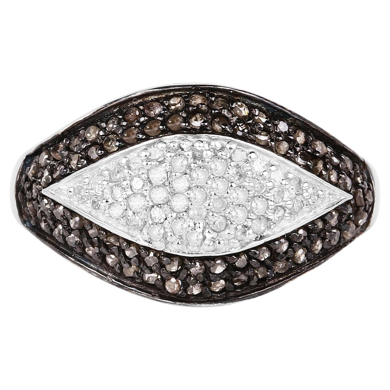 Champagne Diamond Leaf Ring With White Diamonds 0.46 Carats Sterling Silver